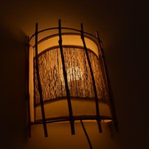 Set of two Louis Sognot bamboo and rattan wall lights sold