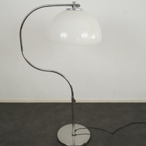 Mid-Century Chrome Arc Floor Lamp (White)